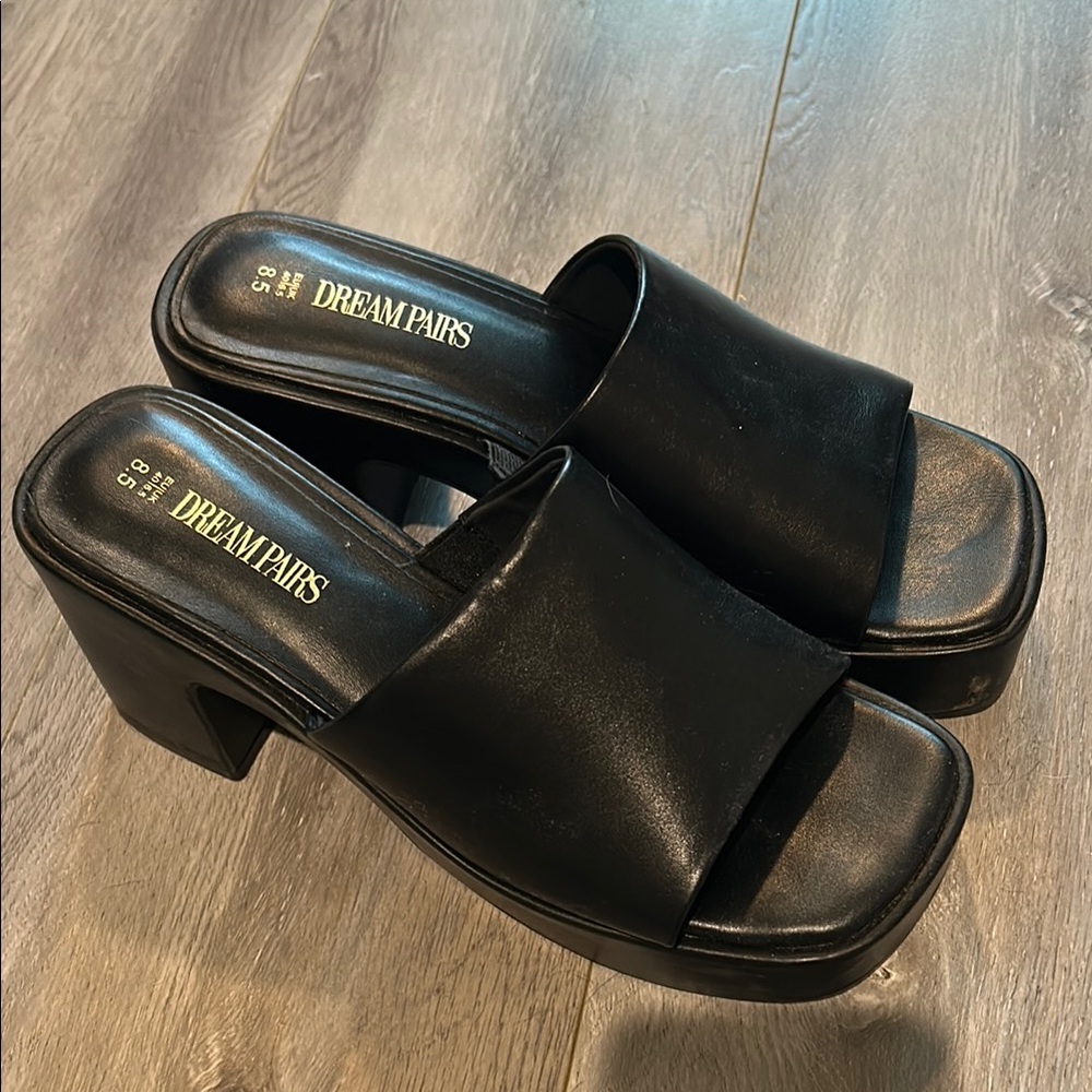 Dream Pairs Black Block Heel Mules